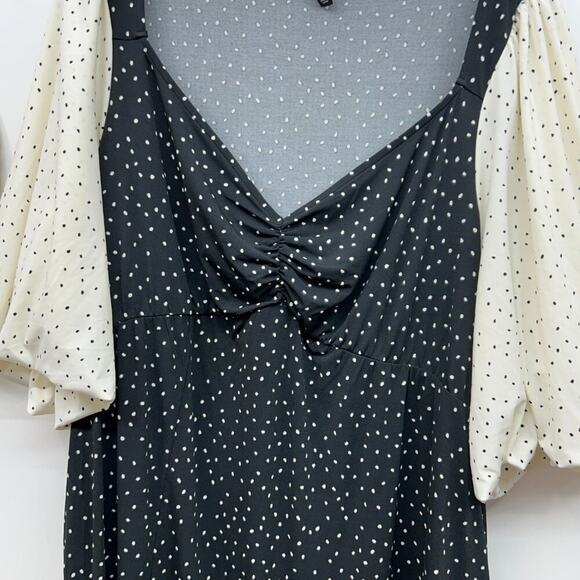 Torrid Black White Stretch Polka Dot Puff Sleeve Slit Midi Dress Plus Size 3X - Picture 4 of 8